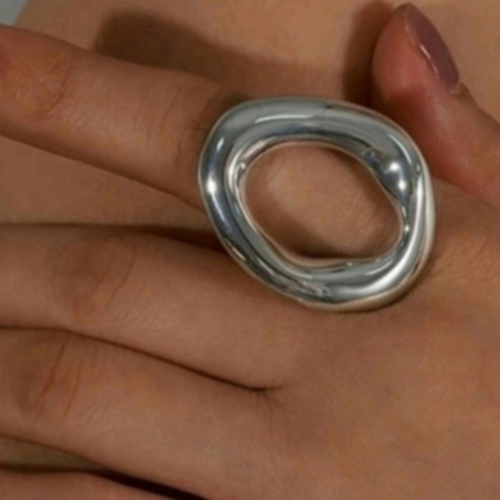 Statement Chunky Organic Open Circle Silver Ring - image 1